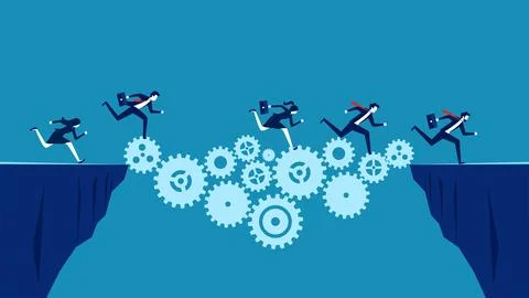 Solve problems with innovation. Business team with gear bridge 스톡 일러스트