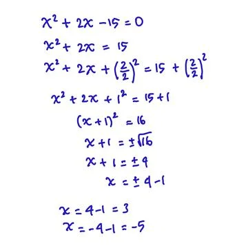 Solve quadratic equations by completing perfect squares. Stock Illustration