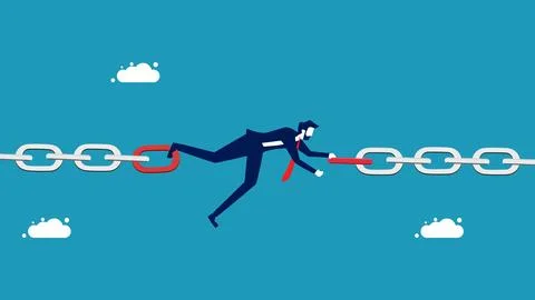 Solve supply chain problems. Businessmen holding chains together Stock Illustration