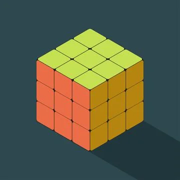Solved coloed rubiks cube in isometric view Illustrazione stock