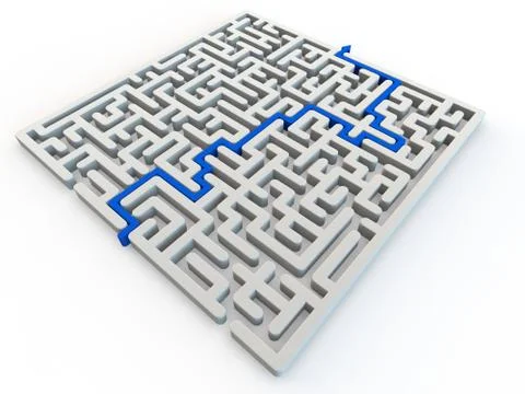 Solved maze with blue arrow Stock Illustration