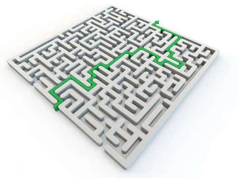 Solved maze with green arrow Stock Illustration