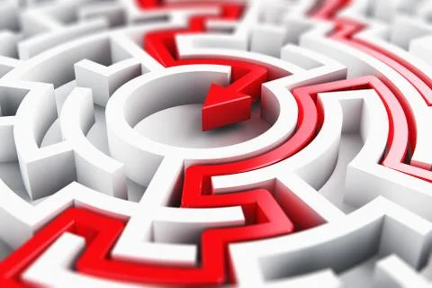 Solved round circle labyrinth maze Stock Illustration