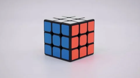 Solved rubiks cube on a clean white background getting blurred out. - Stock Footage 149280410