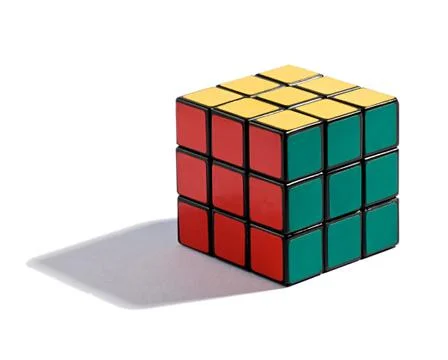 Solved rubiks cube puzzle on white Illustrazione stock
