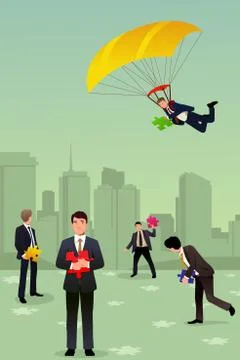 Solving business puzzle teamwork concept Illustrazione stock