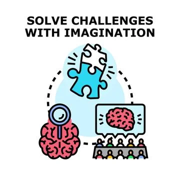 Solving challenges with creative imagination and teamwork process Stock Illustration