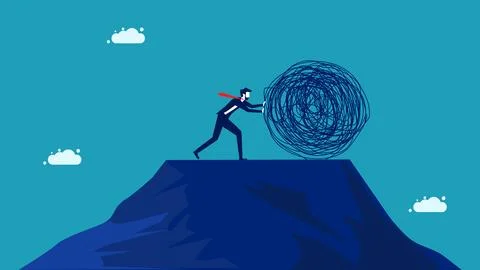 Solving chaotic problems. Businessmen push chaos Stock Illustration