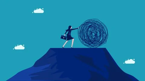 Solving chaotic problems. Businesswomen push chaos 스톡 일러스트