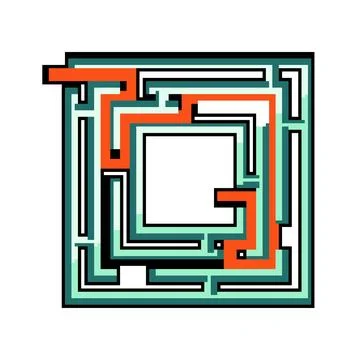 Solving complex maze diagram finding correct path Stockillustratie