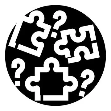 Solving complex puzzle pieces with question marks Stock Illustration