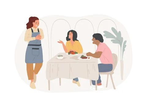 Solving conflicts in a restaurant isolated cartoon vector illustrations. Ilustración de archivo