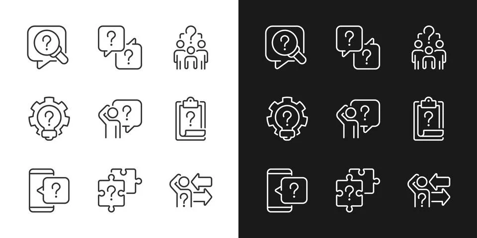 Solving different equations linear icons set for dark, light mode 스톡 일러스트