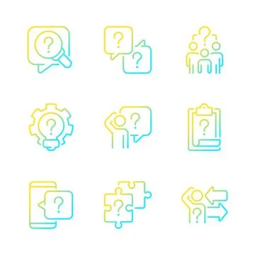 Solving different questions gradient linear vector icons set 스톡 일러스트