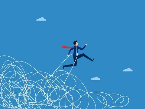 Solving Immediate Problems. Businessman Walks Away from Chaos Illustrazione stock