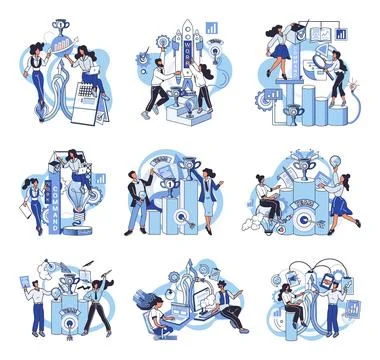 Solving problem and command work, teamwork set. Business integration Stock Illustration