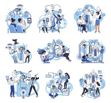 Solving problem and command work, teamwork set. Business integration Stock Illustration