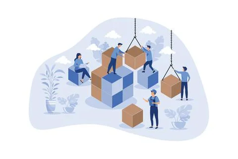 Solving problem and difficult work teamwork assemble tiny persons concept. Ef Stock Illustration