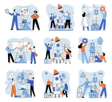 Solving problem and joint work teamwork assemble interacting persons. Effective Stock Illustration