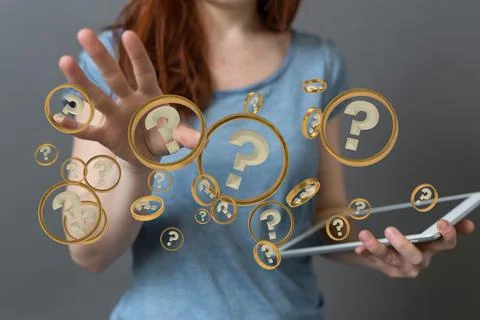 Solving problem with digital question marks concept, 3D rendering Stock Photos