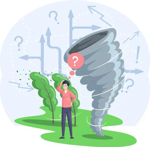 Solving problem of environmental disasters. Huge tornado destroying houses and Stock Illustration