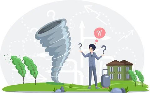 Solving problem of environmental disasters. Huge tornado destroying houses and イラスト素材