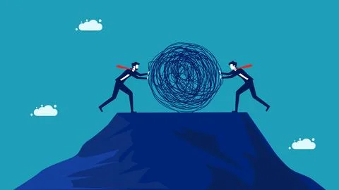 Solving the problem. Two businessmen push the chaos Illustrazione stock