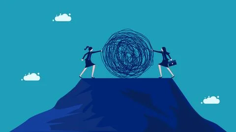 Solving the problem. Two businesswomen push the chaos Illustrazione stock