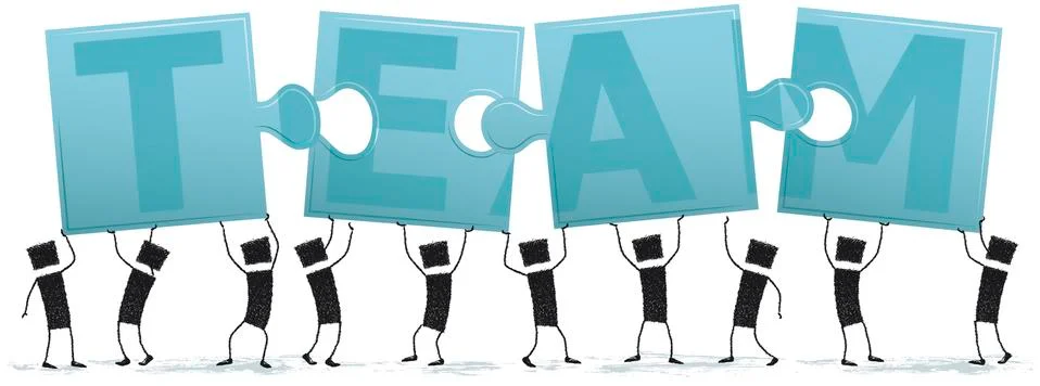 Solving a puzzle, team Ilustración de archivo