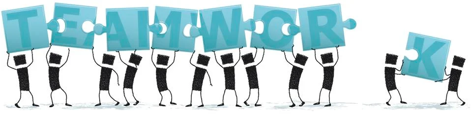 Solving a puzzle, teamwork Stock Illustration