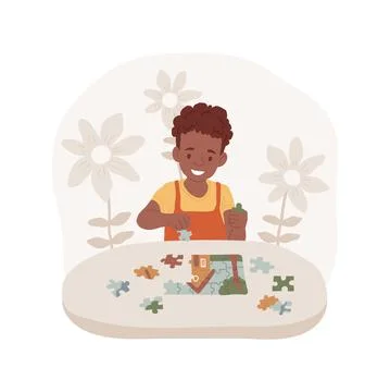 Solving puzzles isolated cartoon vector illustration. 스톡 일러스트