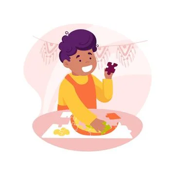 Solving puzzles isolated cartoon vector illustration. 스톡 일러스트