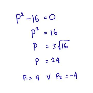 Solving quadratic equations by factoring. Algebra, calculus senior high. Stock Illustration