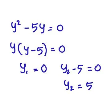 Solving quadratic equations by factoring. Algebra, calculus senior high. Stock Illustration