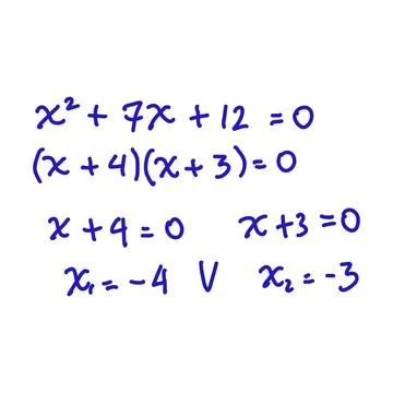 Solving quadratic equations by factoring. Algebra, calculus senior high. Stock Illustration