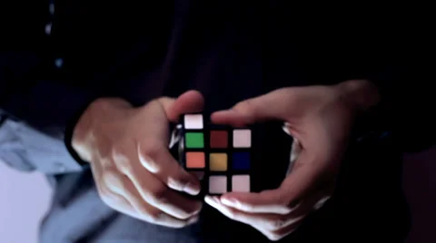 Solving Rubik Cube Puzzle Dark Blue Stock Footage 38707310