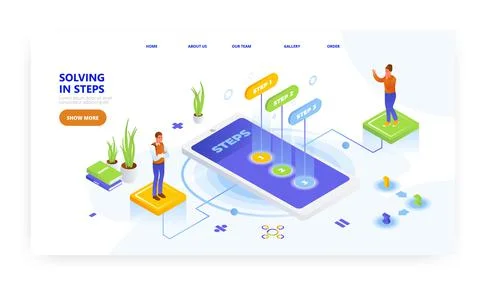 Solving in steps, landing page design, website banner vector template. Math 스톡 일러스트