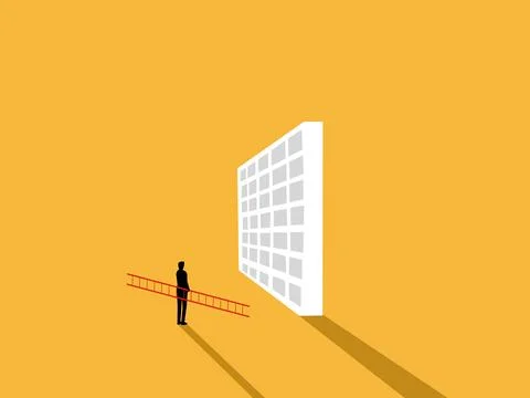 Solving the trade barrier problem, businessman crosses the wall with a ladder Stock Illustration