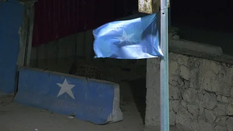 Somali Flag Blowing at Night Stock Footage 97720929
