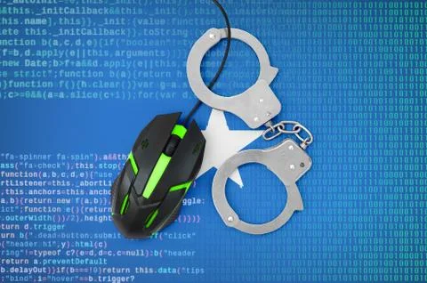 Somalia flag  and handcuffed computer mouse. Combating computer crime, hacker Stock-Fotos