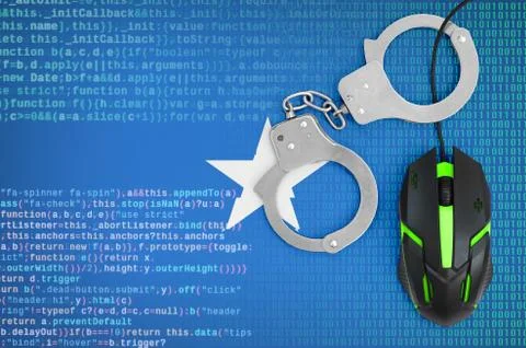 Somalia flag  and handcuffed computer mouse. Combating computer crime, hacker Stock-Fotos