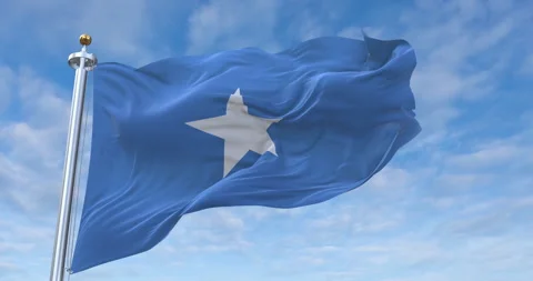 Somalia flag with flagpole waving in rolling clouds looping, 4K (Perfect Loop) Video stock 278634977