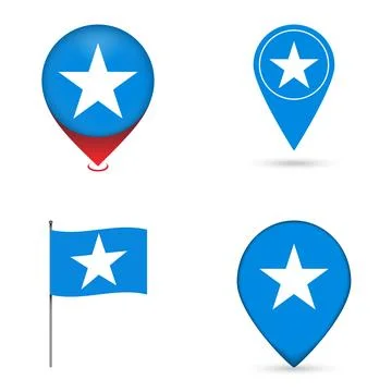 Somalia Flag Map Pin Icons Set Collection. Stock Illustration