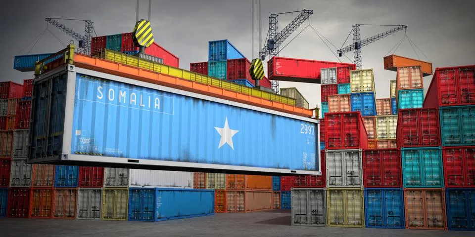 Somalia - freight container in cargo terminal - 3D illustration Stock Illustration
