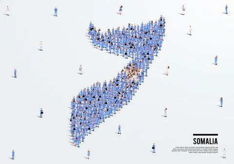Somalia Map and Flag. A large group of people in the Somalian flag color. Stock Illustration