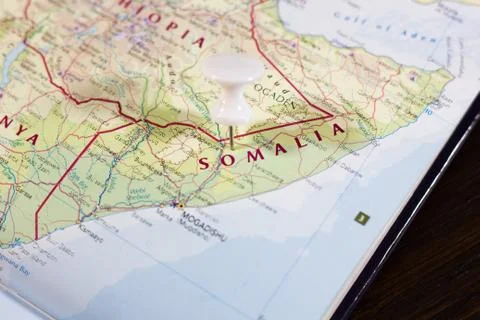 Somalia on the map of the world. Stock Photos