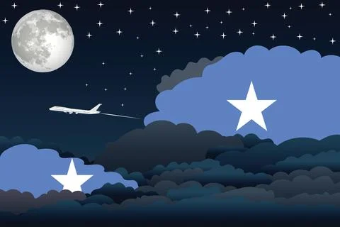 Somalia Night Clouds Airplane Vector Illustration Stock Illustration