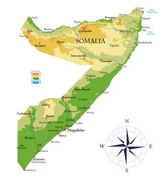 Somalia physical map Stock Illustration