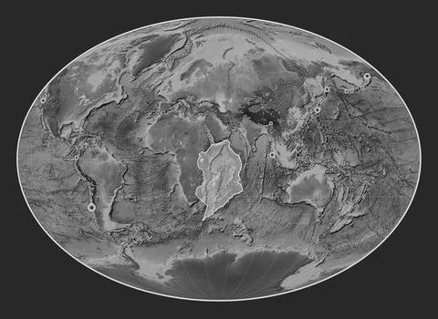 Somalian tectonic plate. Grayscale. Fahey. Earthquakes and boundaries Stock Illustration
