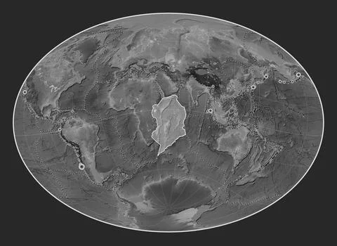Somalian tectonic plate. Grayscale. Fahey Oblique. Earthquakes and boundaries Stock Illustration